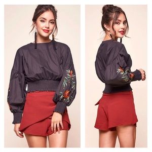 SELFIE LESLIE Black Floral Puff Sleeved Cropped Top S